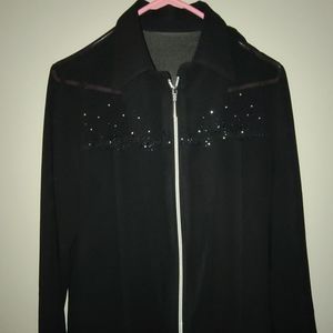 Sheer black Zip‎ up blouse women's size M